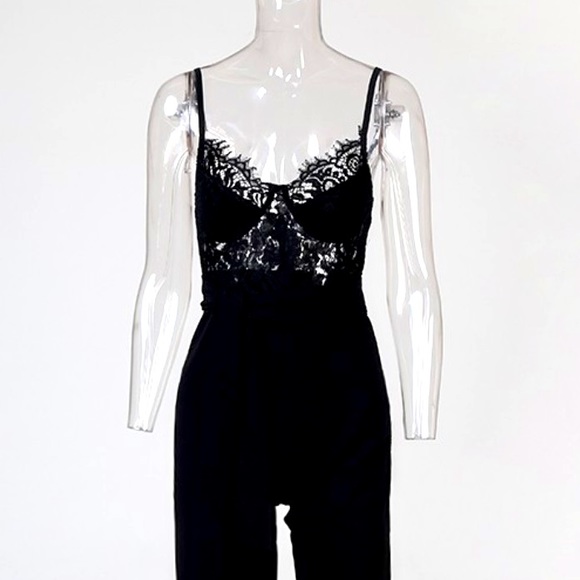 Hello Molly Pants - Hello Molly black Lace wide leg jumpsuit small